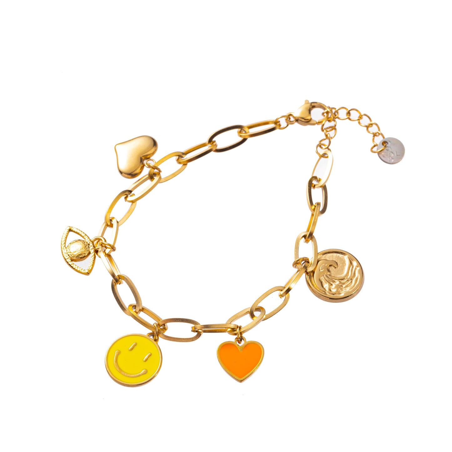 Brăţară - Heart & Smiley (inox auriu)