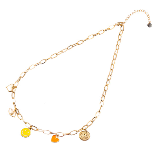 Colier de aur cu pandantive cu smiley, inimă, ochi păzitor,