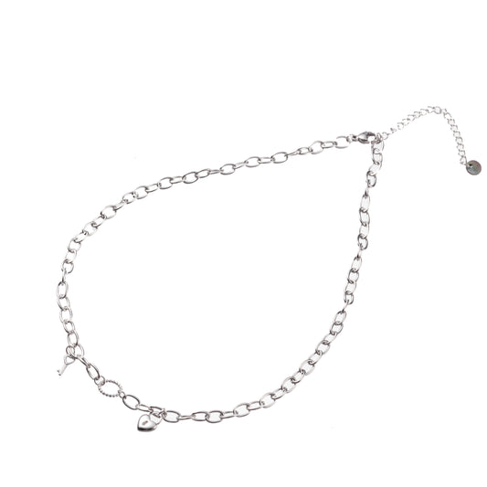 Colier din argint cu lacăt în formă de inimă și cheie