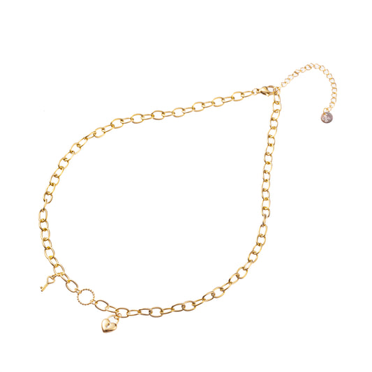 Colier de aur cu lacăt în formă de inimă și cheie