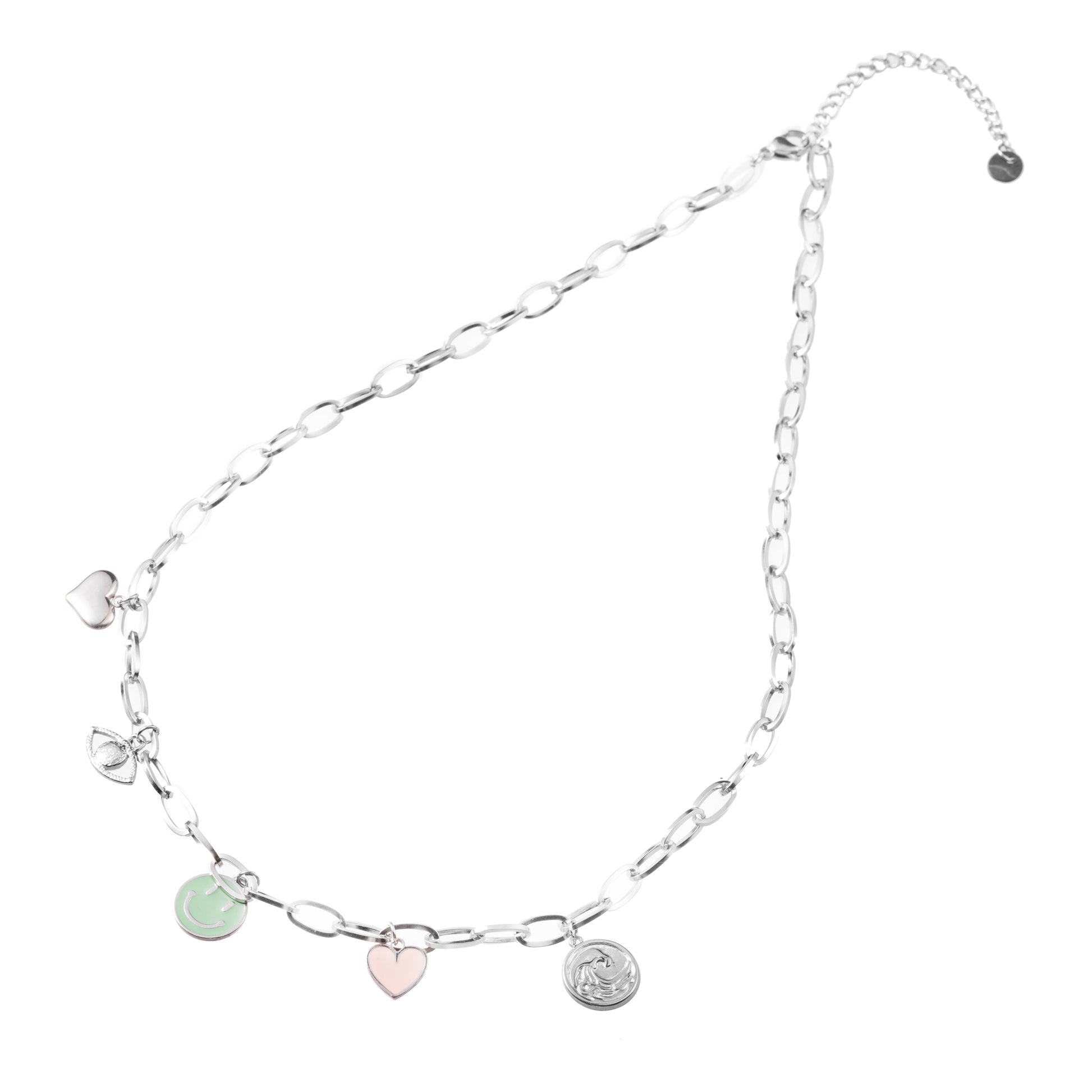 Colier din argint cu pandantive cu zâmbet, inimă, ochi păzitor