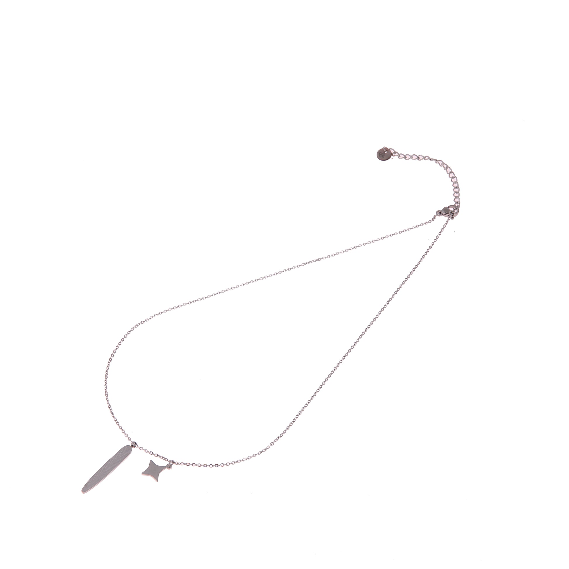 Colier de argint cu 2 pandantive, o pană și o stea.