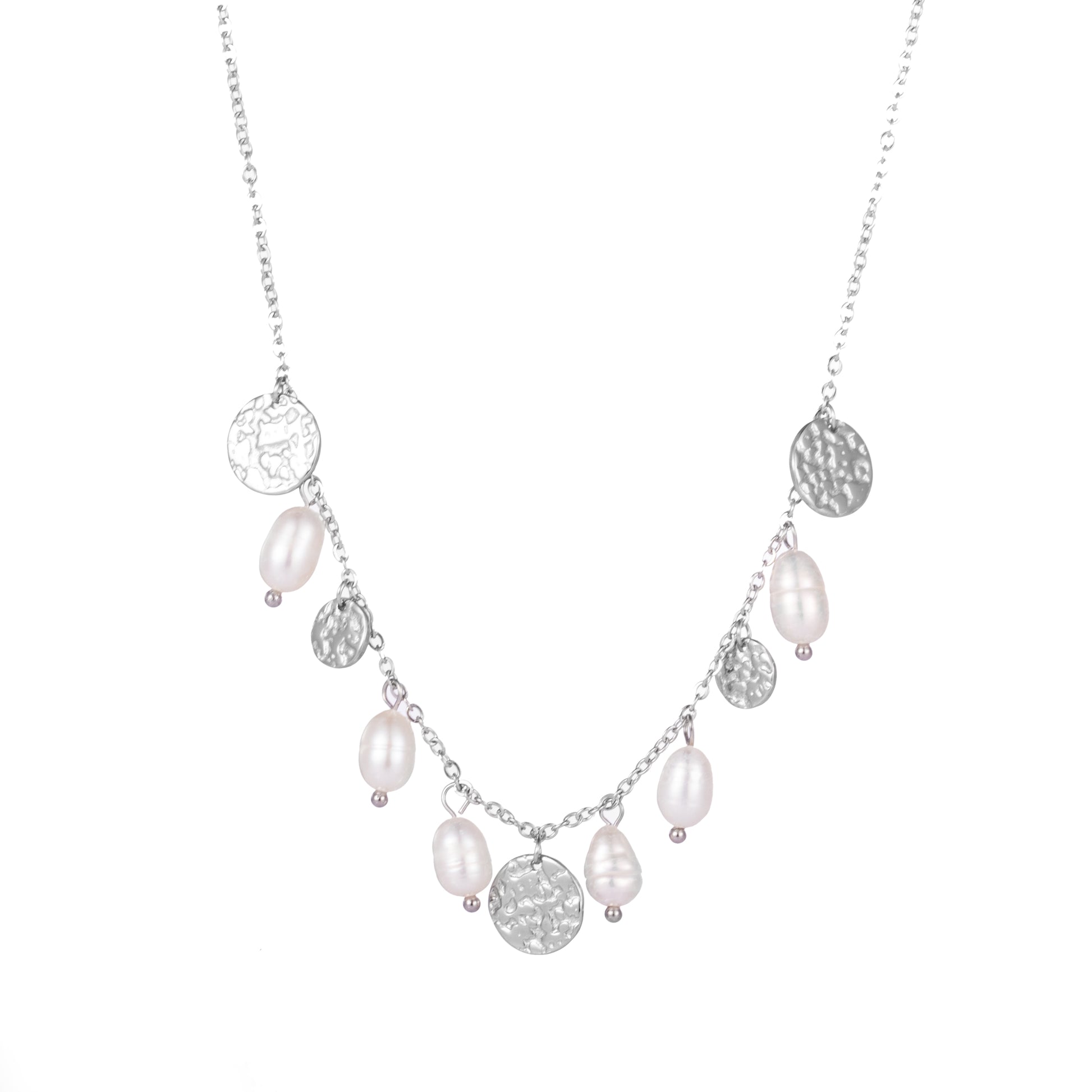 Colier din argint cu pandantive și perle