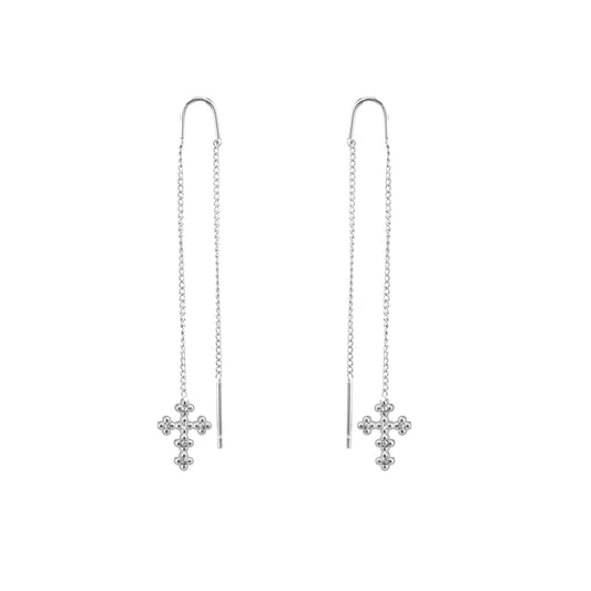 Cercei - Pull Triough Cross (inox argintiu)